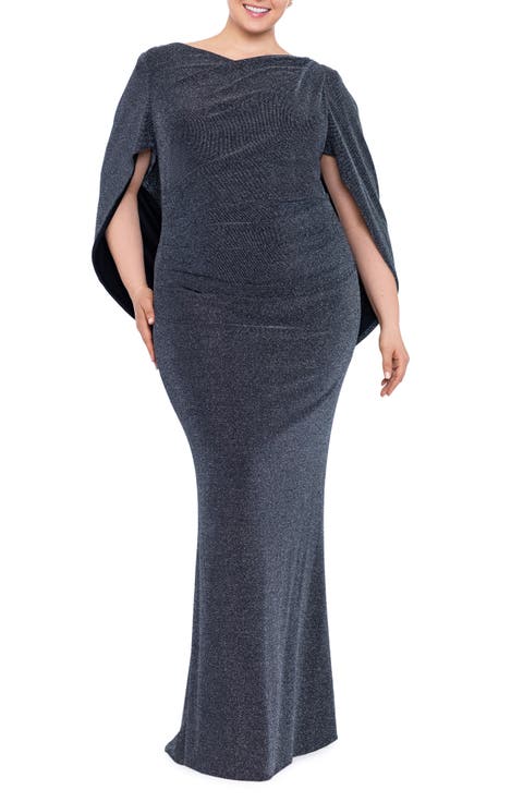 Metallic Drape Back Trumpet Gown