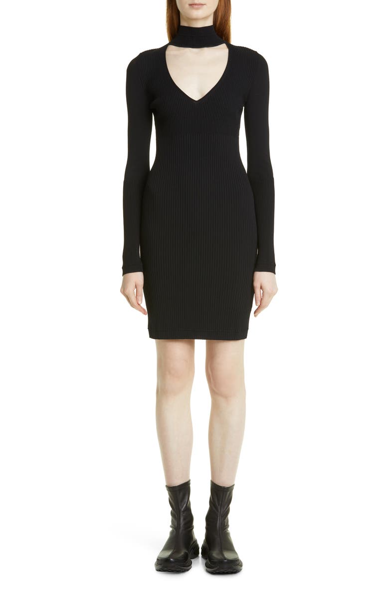 Maria McManus Cutout Long Sleeve Mock Neck Rib Dress, Main, color, 