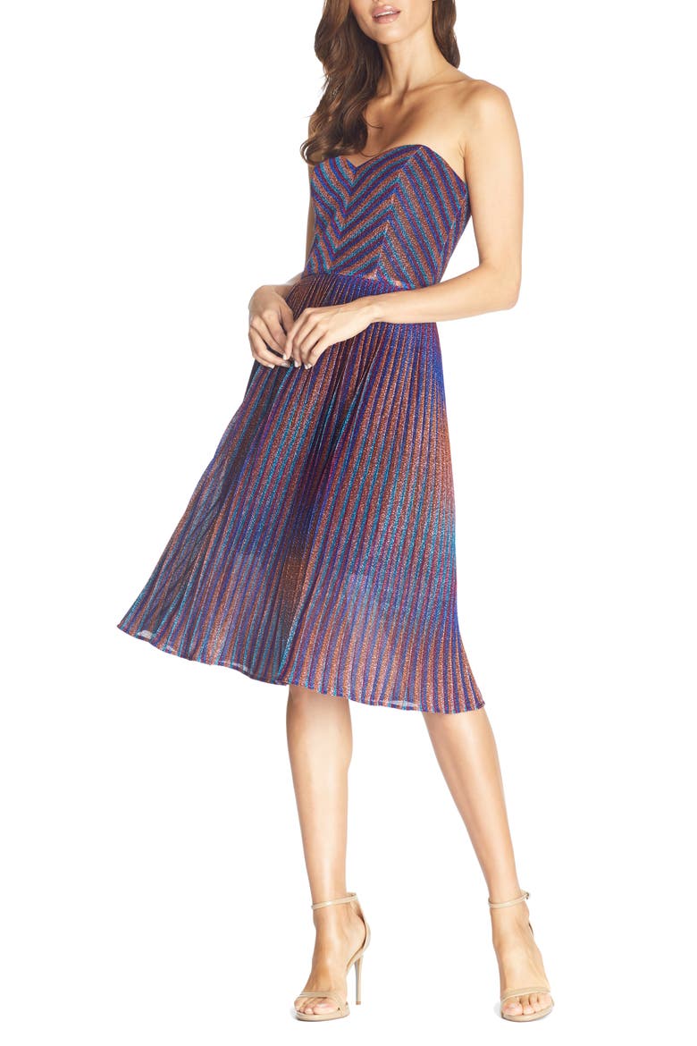 Rosalie Metallic Stripe Strapless Cocktail Dress, Main, color, MET COBALT MULTI