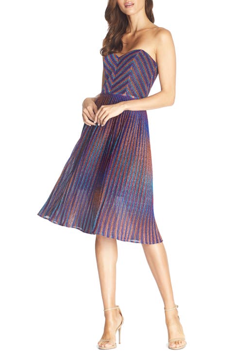 Rosalie Metallic Stripe Strapless Cocktail Dress