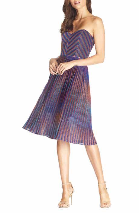 Dress the Population Rosalie Metallic Stripe Strapless Cocktail Dress
