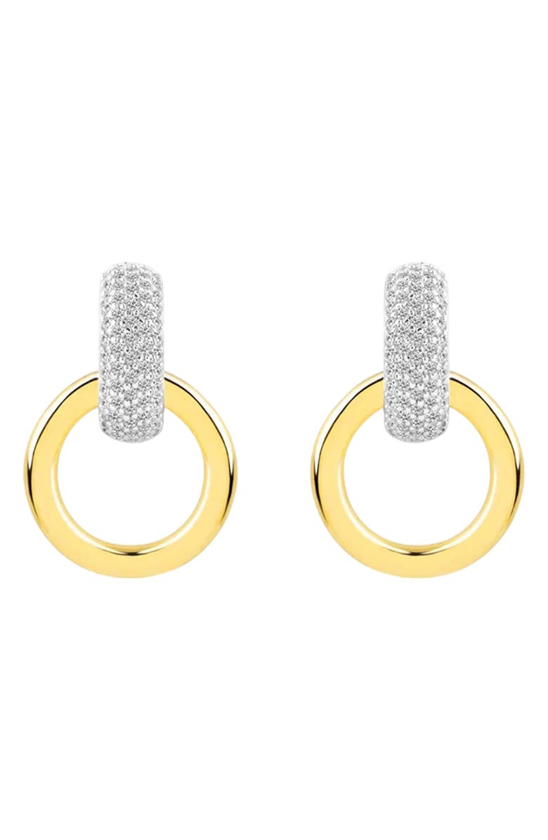 GABI RIELLE Two-Tone Cubic Zirconia Doorknocker Earrings, Main, color, Gold