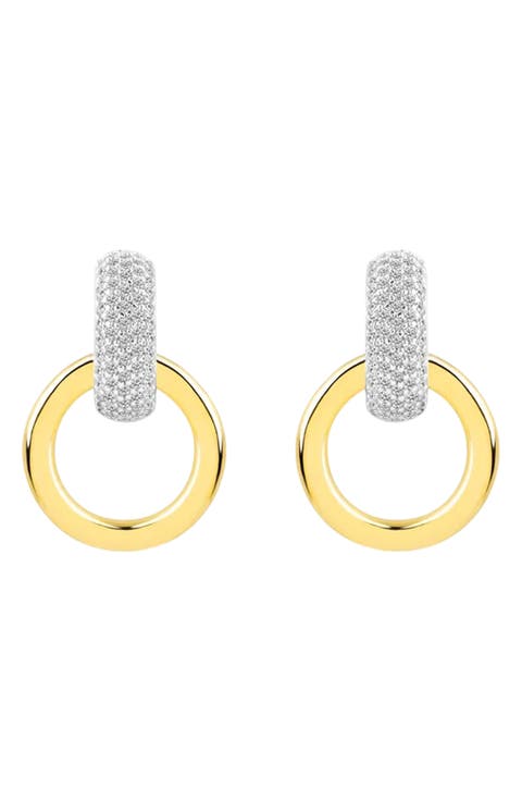 Two-Tone Cubic Zirconia Doorknocker Earrings