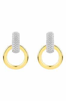 GABI RIELLE Two-Tone Cubic Zirconia Doorknocker Earrings