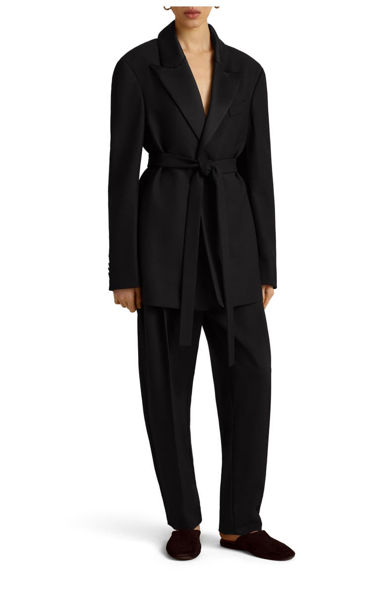 Marina Moscone Boyfriend Blazer w/ Peak Lapel & Belt, Main, color, Black