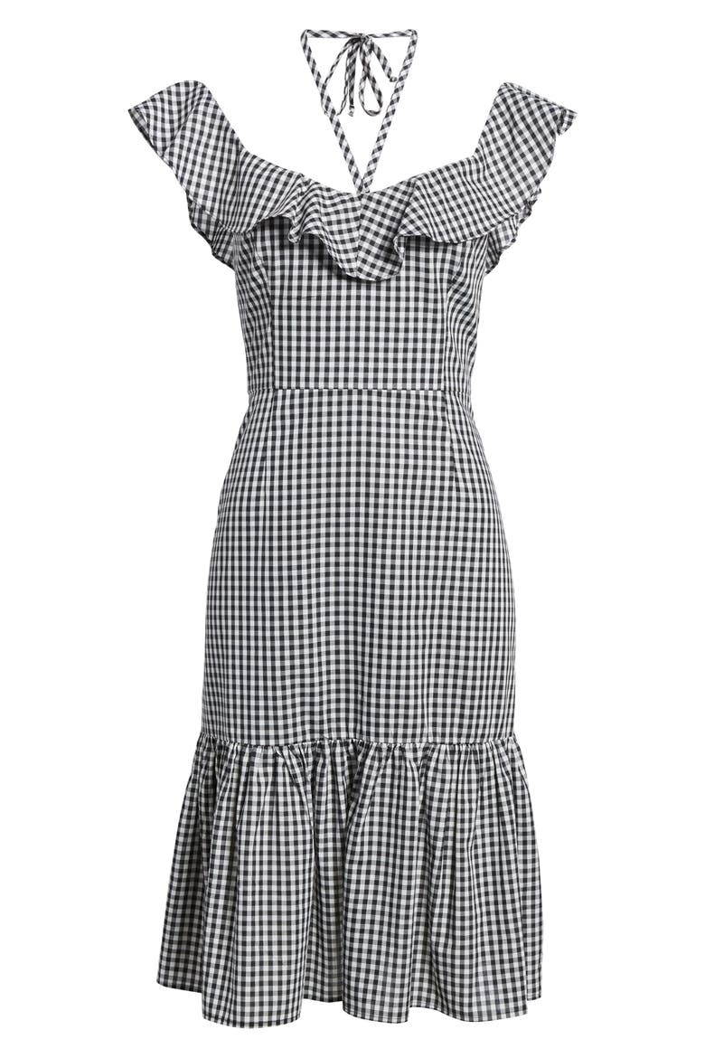 Zander Ruffle Midi Dress, Alternate, color, BLACK GINGHAM