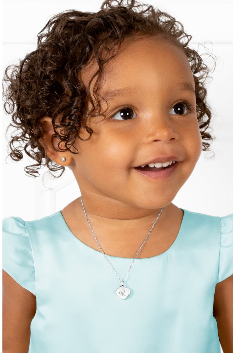 Sterling Silver Baby Heart & Engraved Initial 12-14" Necklace, Alternate, color, Silver - K