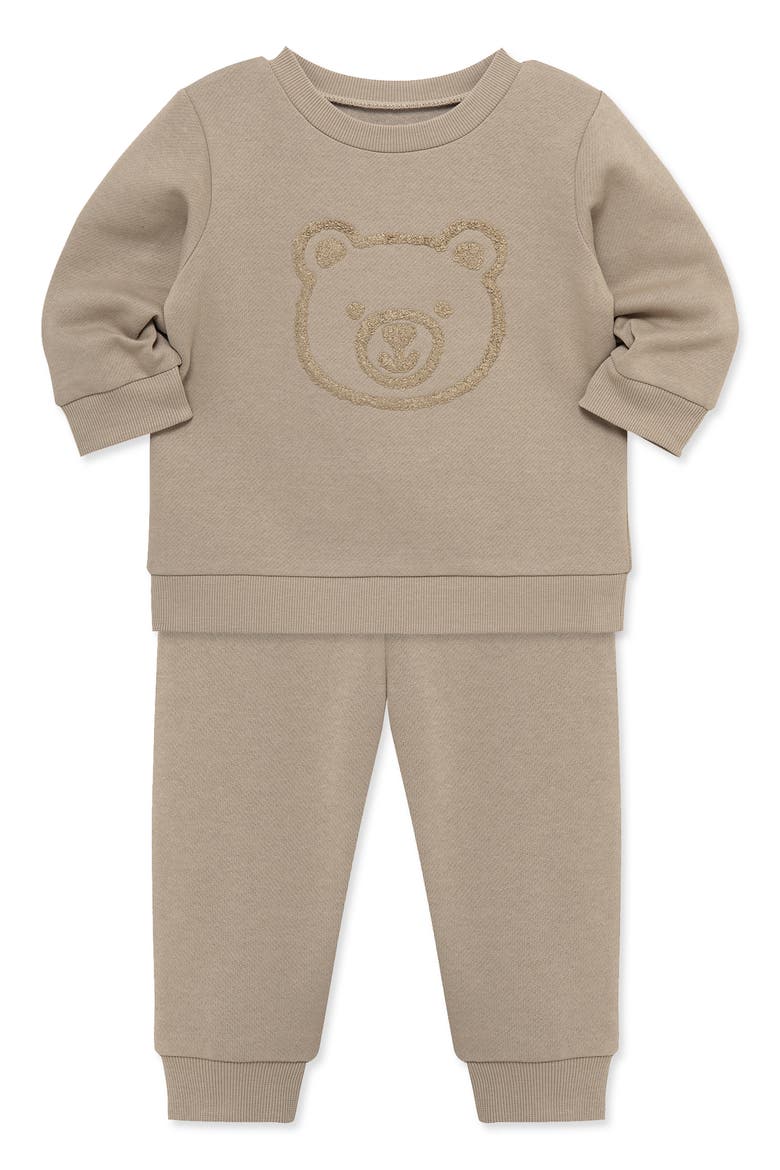 Kids' Embroidered Bear Fleece Crewneck Sweatshirt & Joggers Set, Alternate, color, TAN