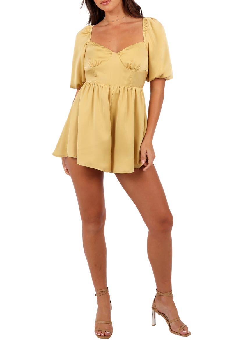 Petal & Pup Billie Open Back Satin Romper, Main, color, Honeysuckle Yellow