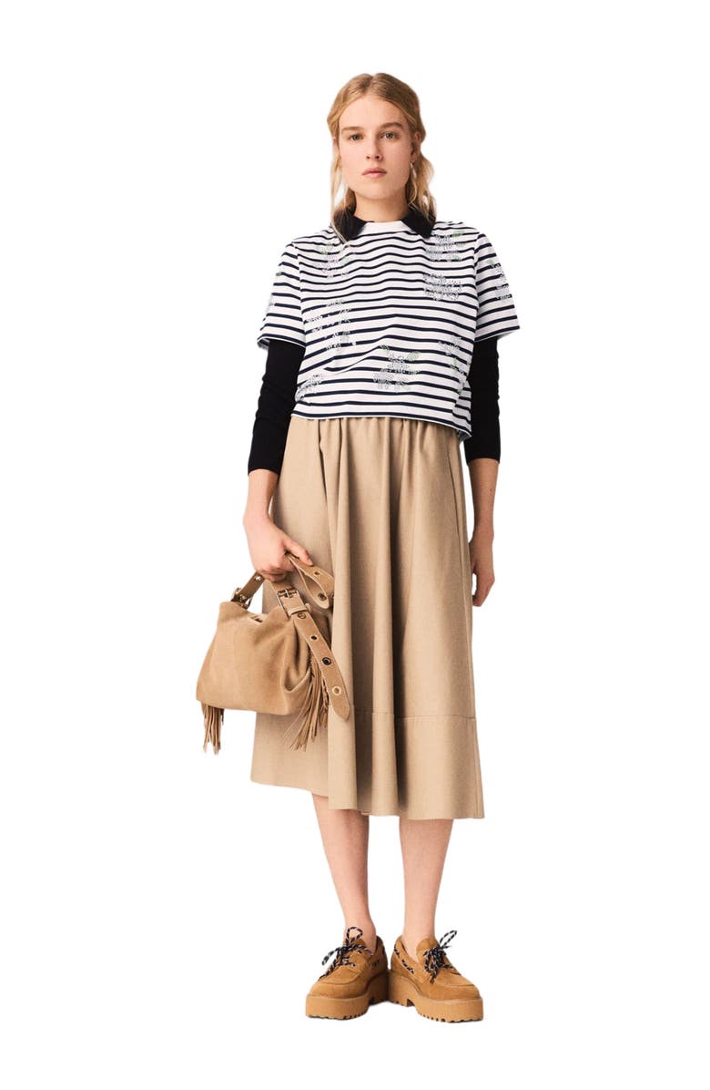 maje Striped rhinestone flower T-shirt, Alternate, color, White