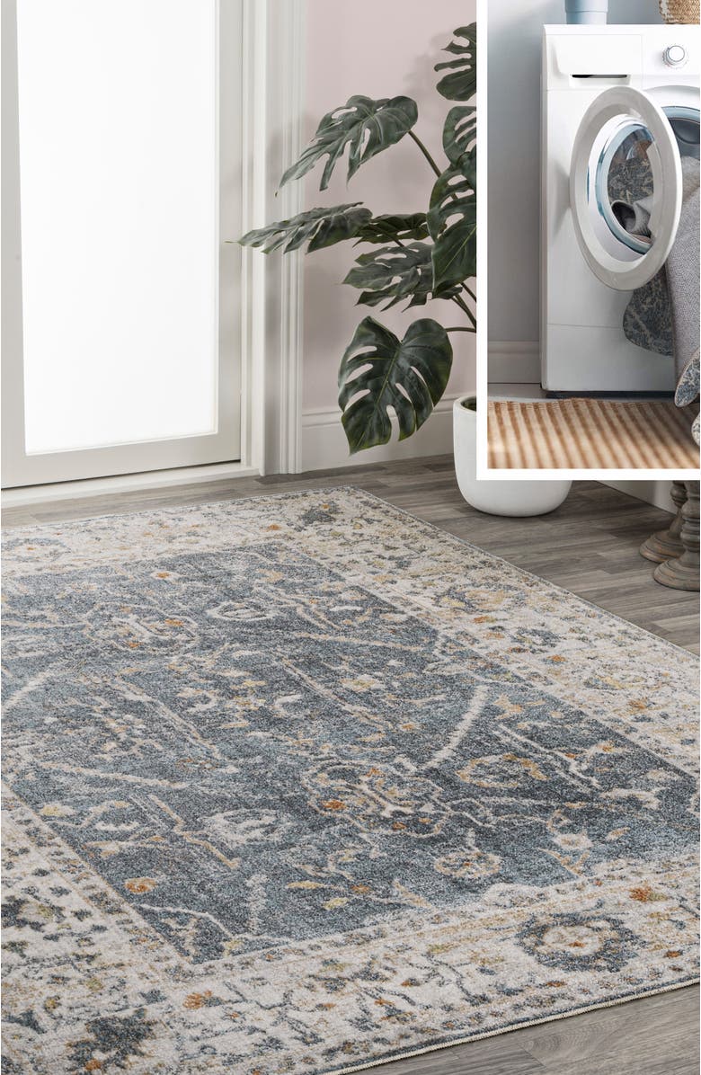 JONATHAN Y Brandy Rustic Border Low-Pile Machine-Washable Area Rug, Alternate, color, Dark Gray/Cream