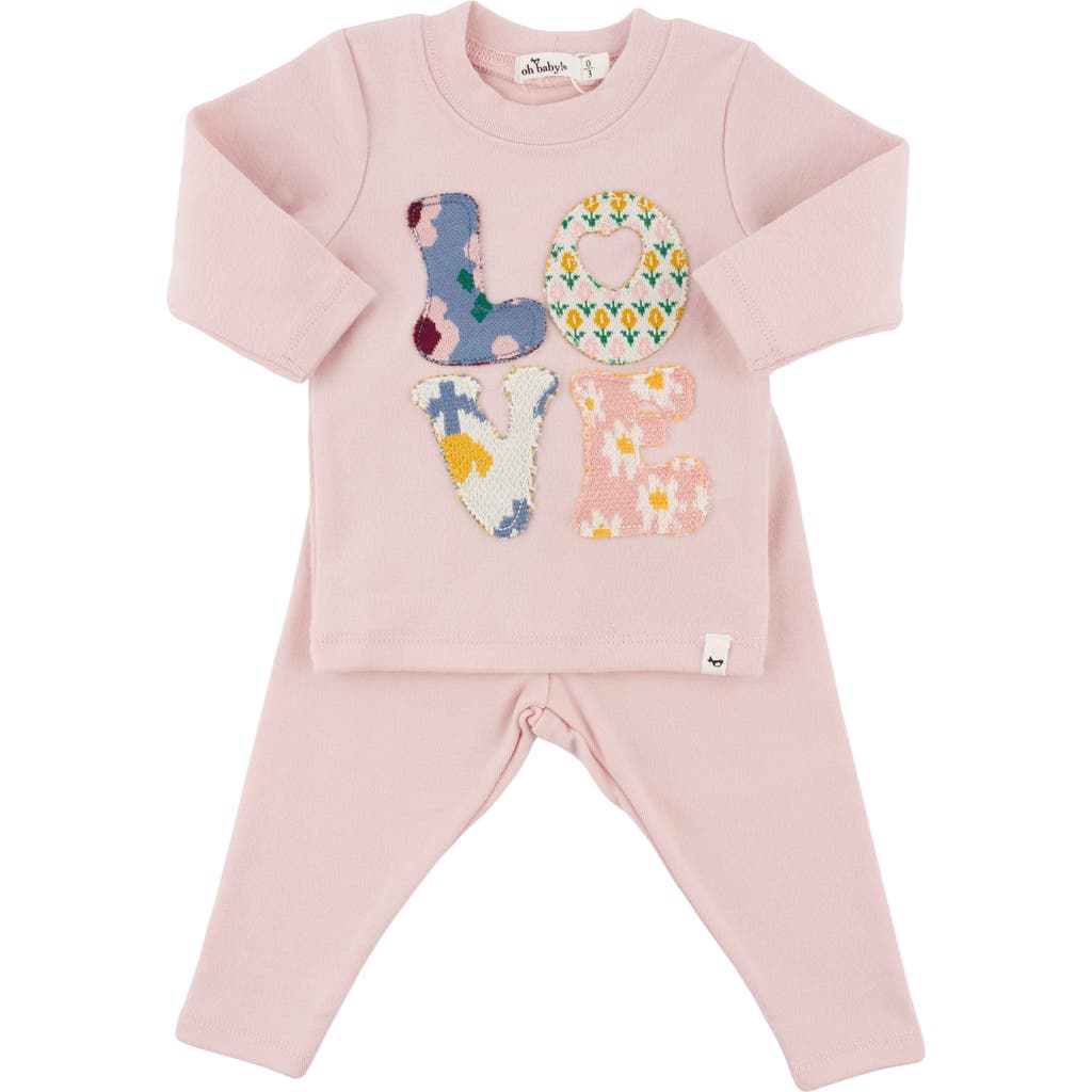 Shop Oh Baby ! Quilted Love Stacked Applique Long Sleeve Two Piece Set In Dusty Pink