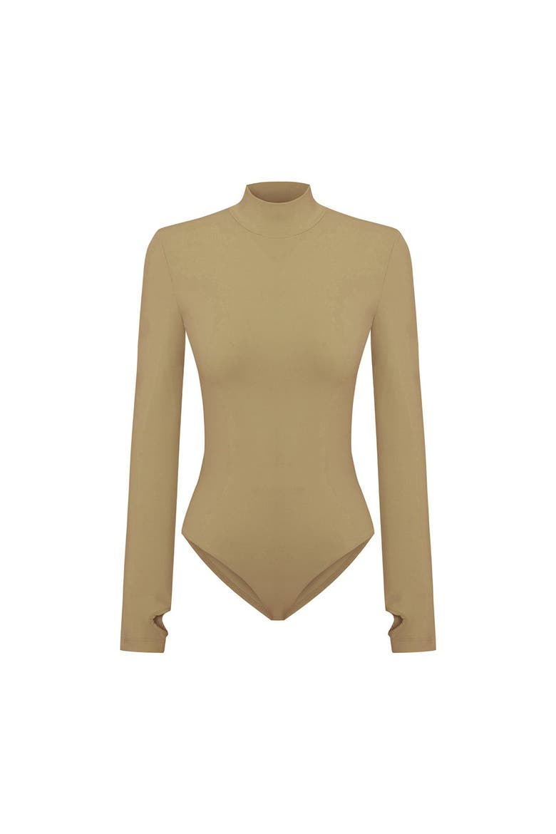 Cotton High Neck Bodysuit- Covert Green, Main, color, COVERT GREEN