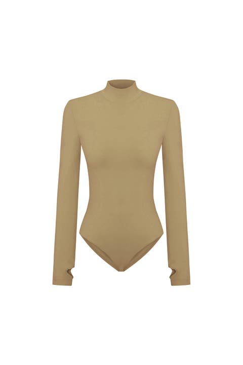 Cotton High Neck Bodysuit- Covert Green