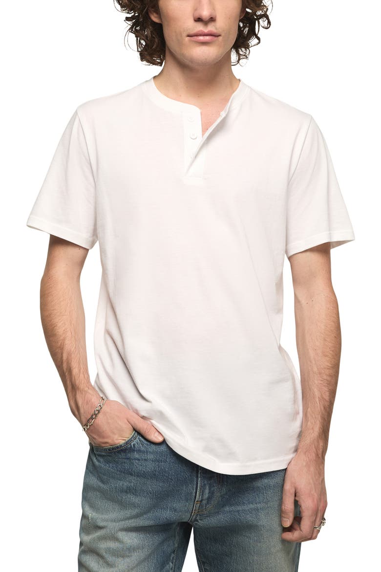 Solid Short Sleeve Cotton Henley, Main, color, BRIGHT WHITE