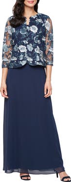 Alex Evenings Floral Embroidered Mock Two-Piece Gown with Jacket