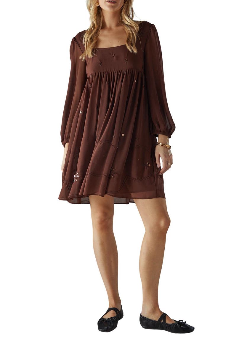 Hand Embellished Square Neck Mini Dress, Alternate, color, Chocolate