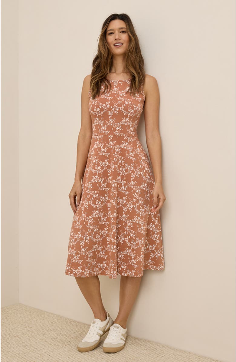 Pact Organic Cotton Fit & Flare Keyhole Back Dress, Alternate, color, Bouquet Blooms Ochre