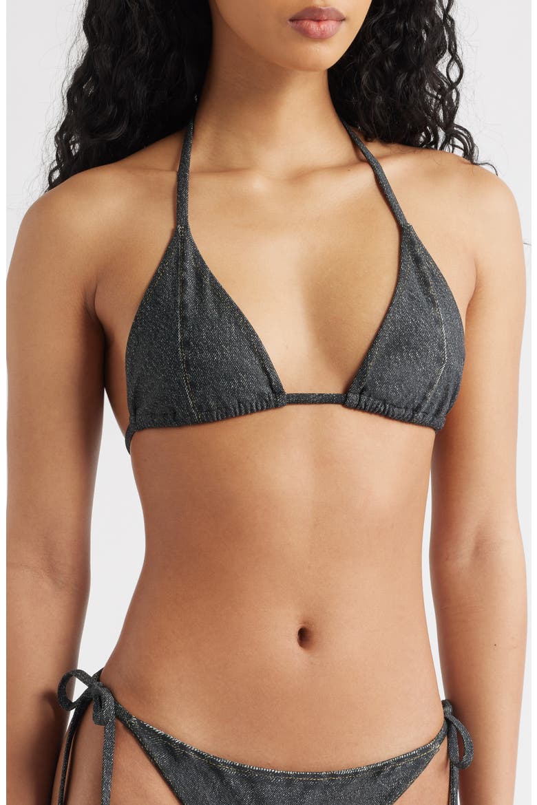 Miramar Faux Denim Bikini Top, Main, color, WASHED BLACK
