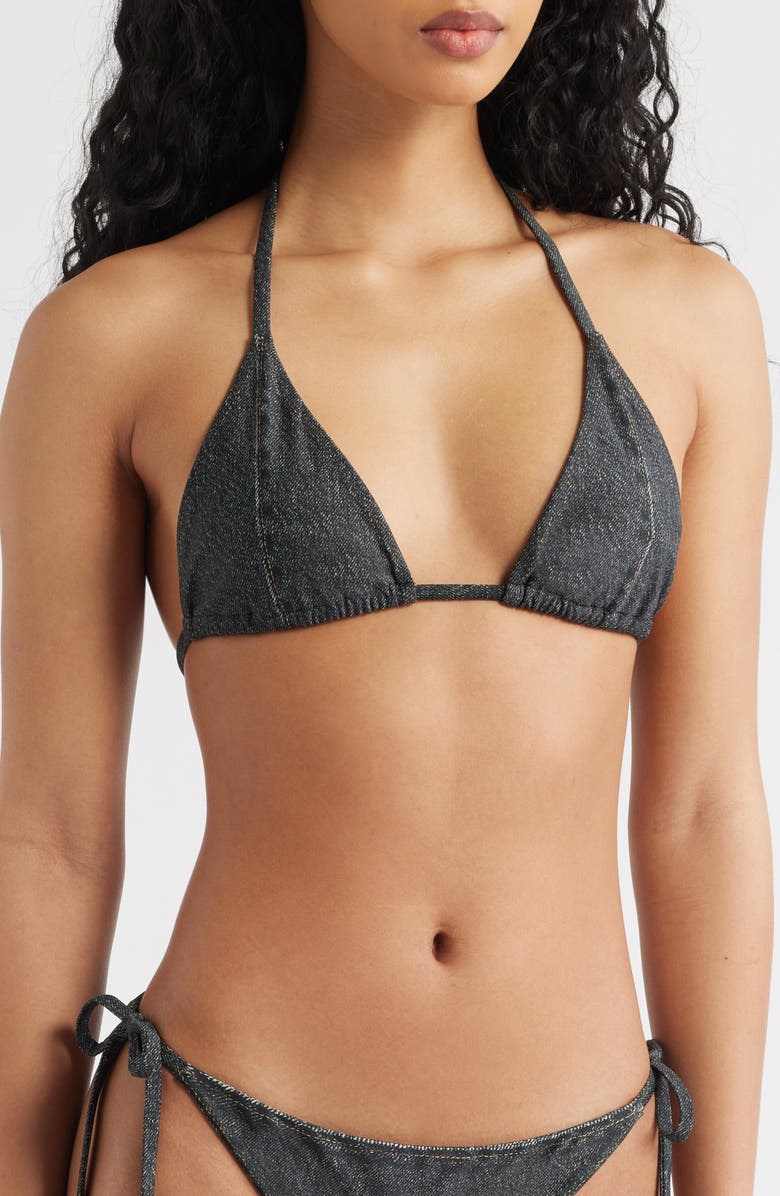 rag & bone Miramar Faux Denim Bikini Top, Main, color, Washed Black