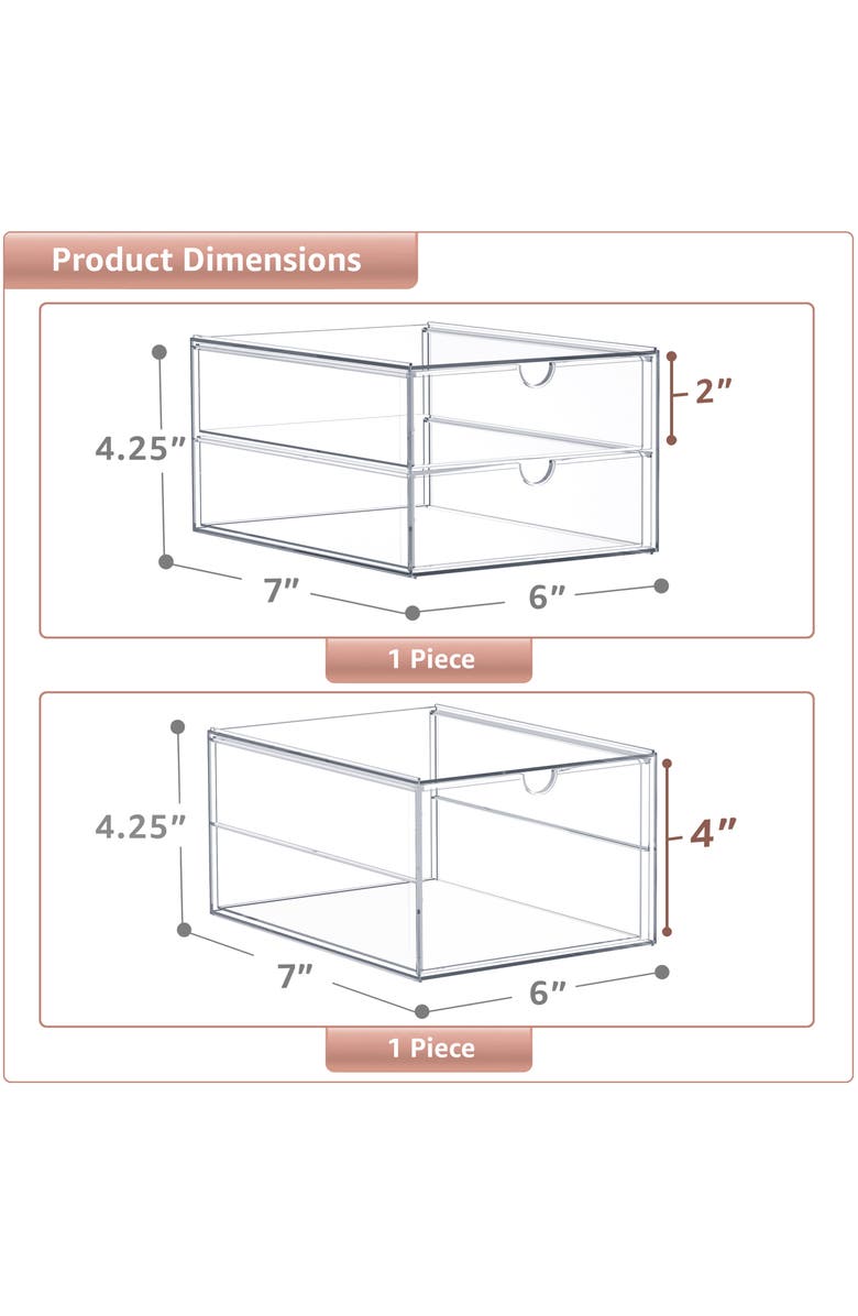 SORBUS Clear Acrylic Three-Drawer Cosmetics Organizer, Alternate, color, Clear