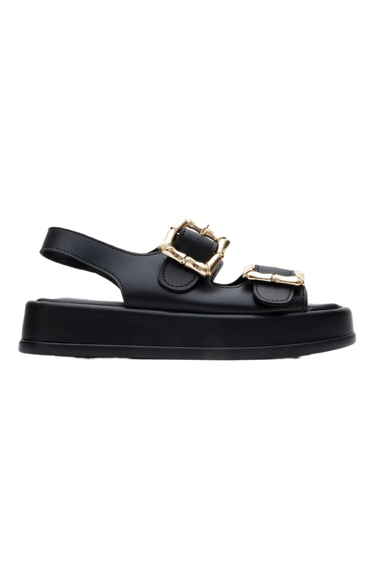 Slope Double Strap Sandal, Alternate, color, Black Faux Leather