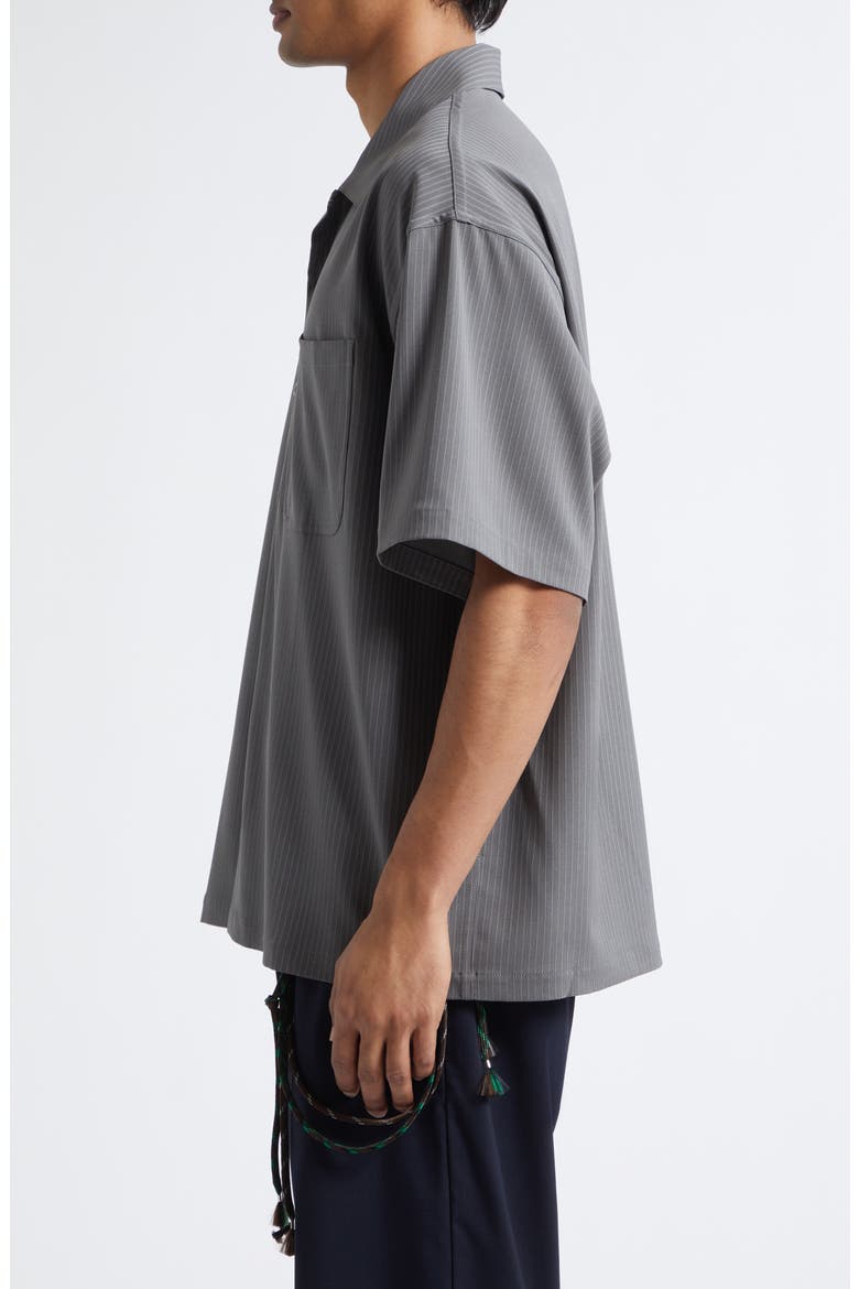 Gym Pinstripe Gabardine Camp Shirt, Alternate, color, GREY