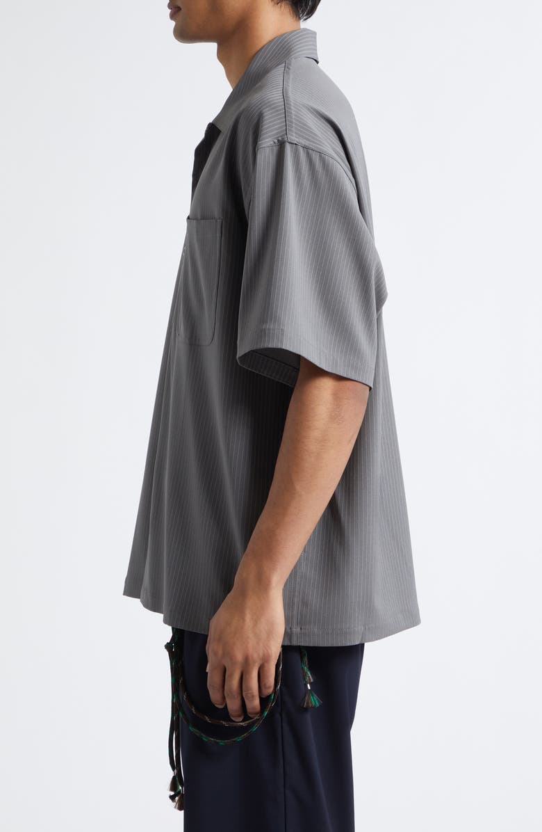 SONG FOR THE MUTE Gym Pinstripe Gabardine Camp Shirt, Alternate, color, Grey