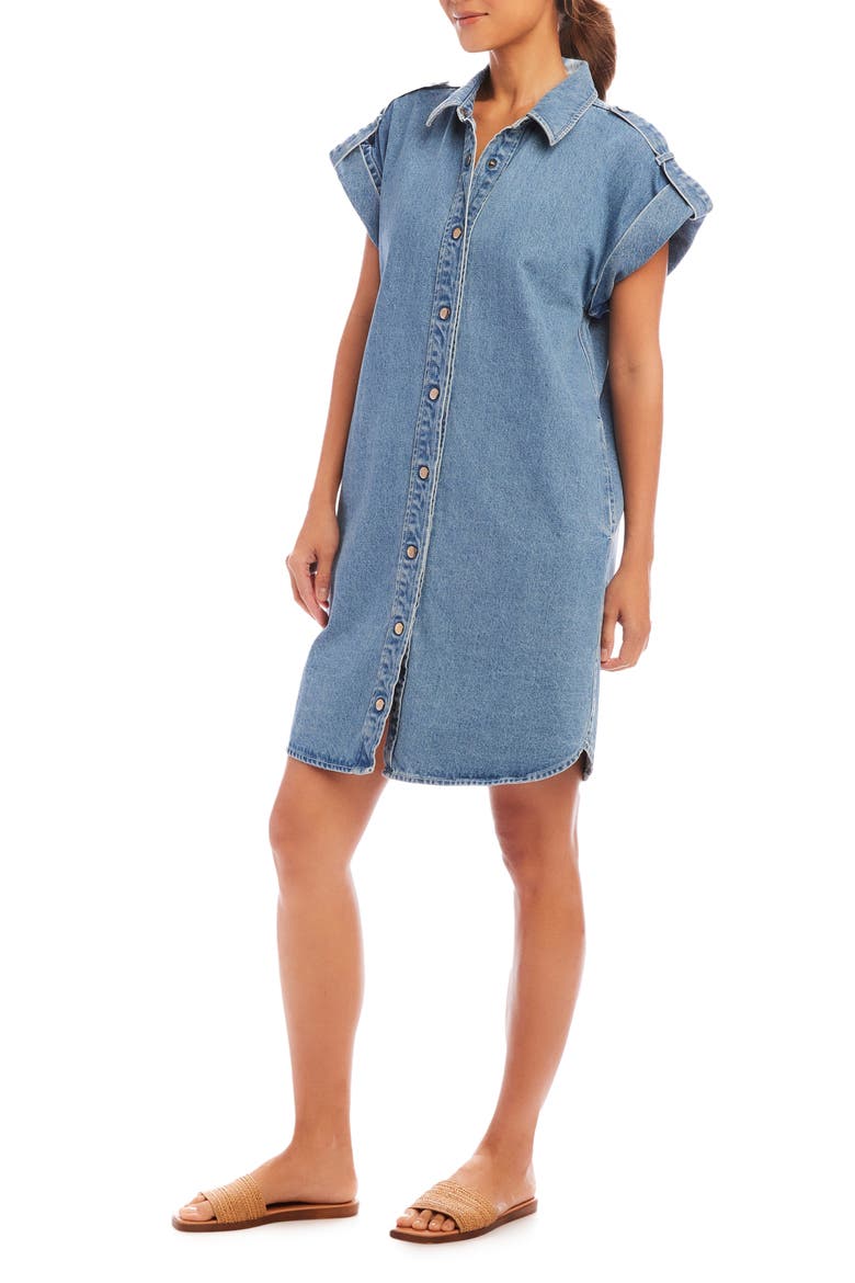 Cap Sleeve Denim Shirtdress, Alternate, color, DENIM