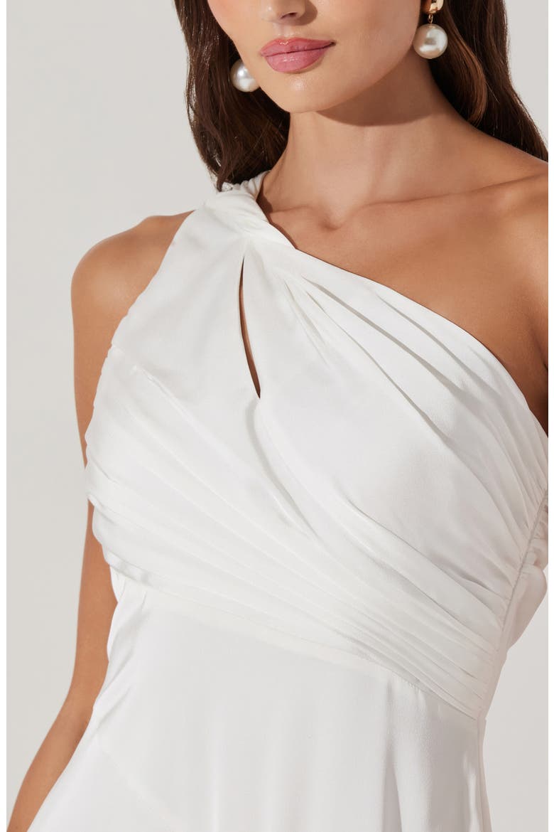 Atolia Draped One-Shoulder Gown, Alternate, color, WHITE
