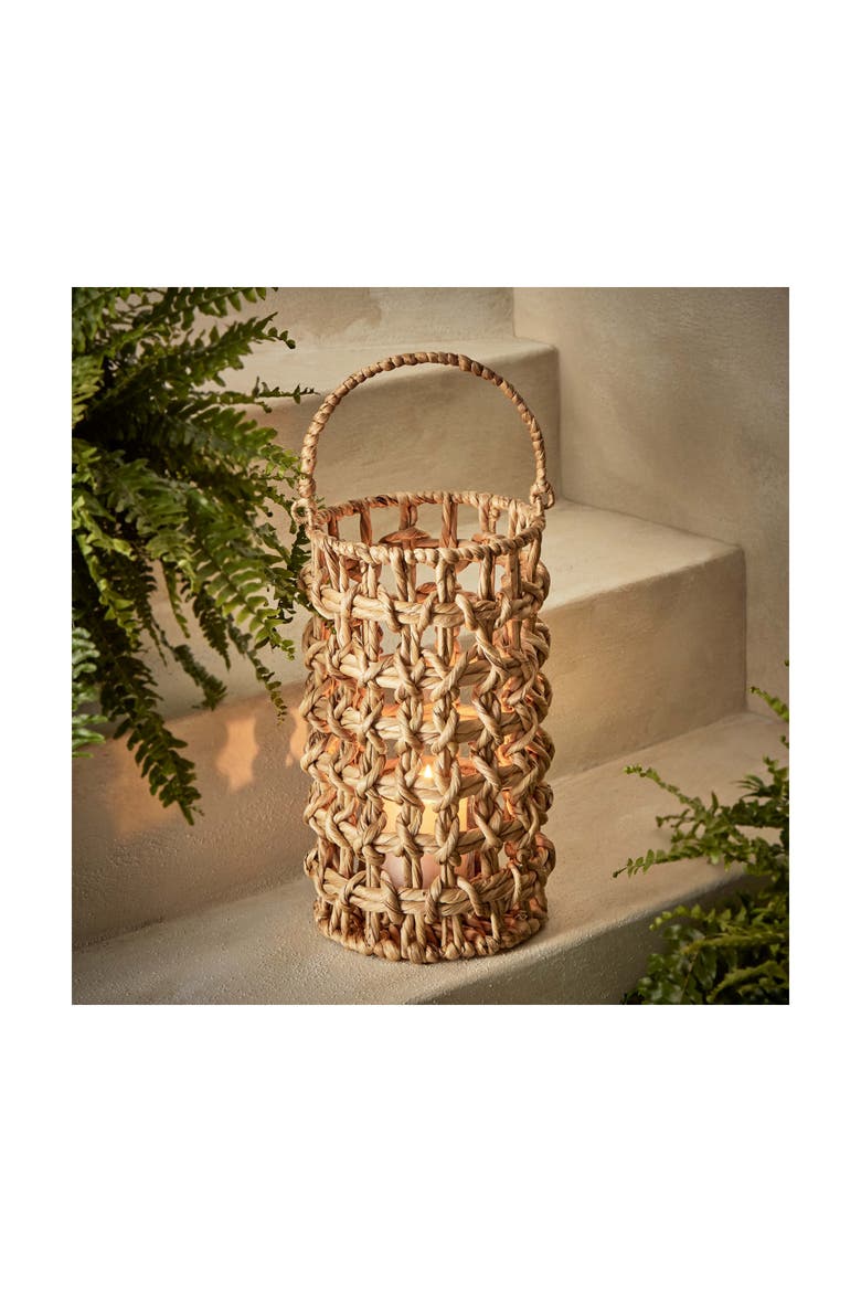 Natural Water Hyacinth Lantern Candle Holder for Pillars, Alternate, color, Beige