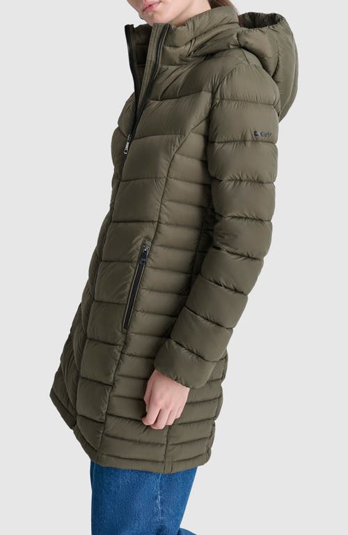 Dkny Cire Packable Hooded Longline Puffer Jacket In Green