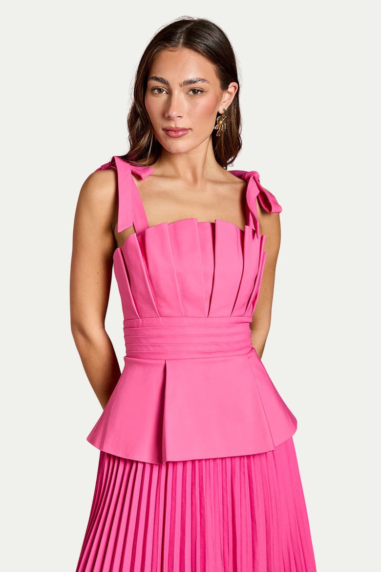 Bow Shoulder Peplum Midi Dress, Alternate, color, Pink