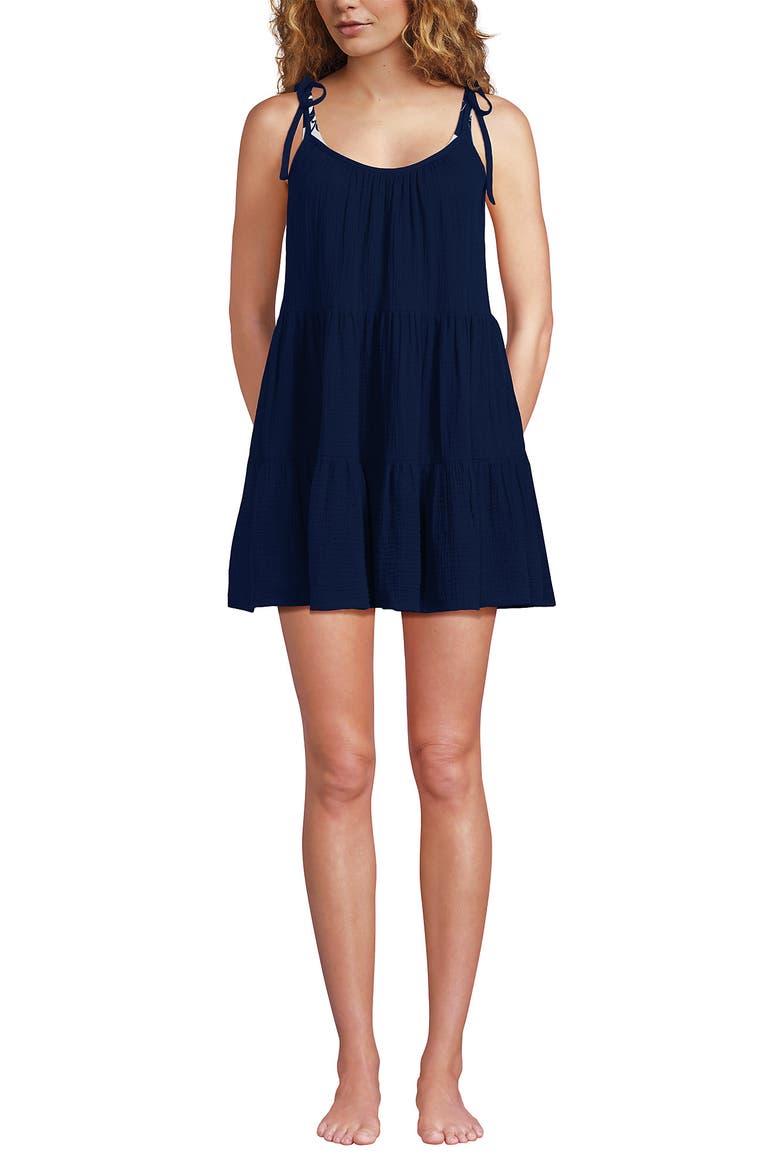 Cotton Gauze Metallic Tiered Mini Cover-up Dress, Main, color, Deep Sea Navy