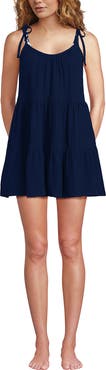 Lands' End Cotton Gauze Metallic Tiered Mini Cover-up Dress