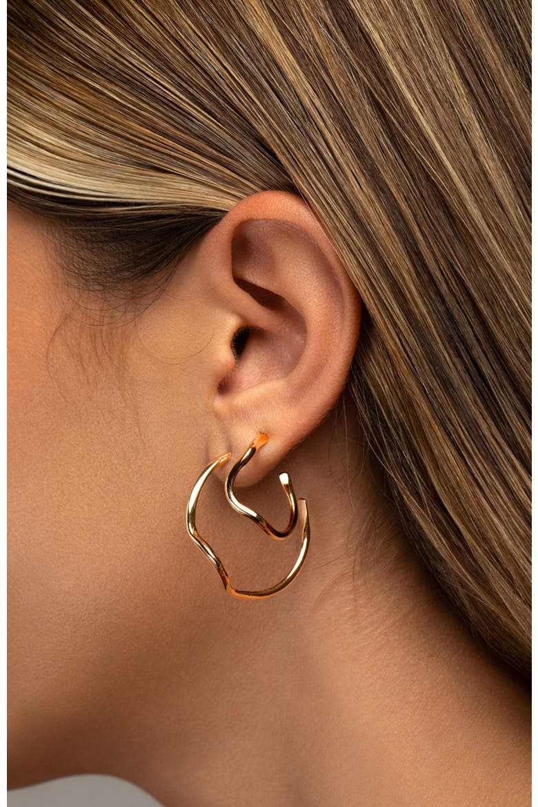 Noele wave hoops earrings large, Alternate, color, GOLD PLATE