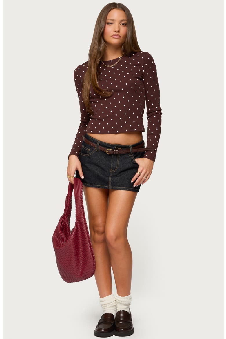 Daliya Polka Dot Long Sleeve Cotton Crop T-Shirt, Alternate, color, BROWN