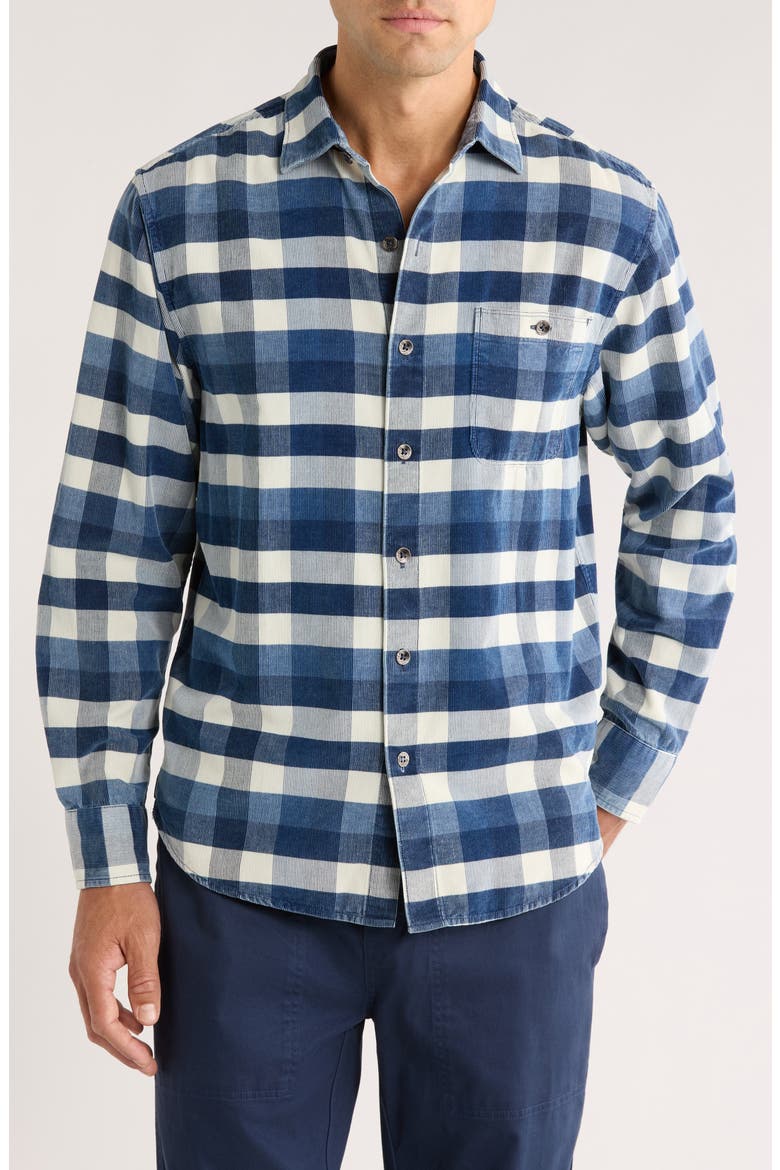 Coastline Cord Mojave Blues Buffalo Check Cotton Corduroy Button-Up Shirt, Main, color, CARBON NAVY