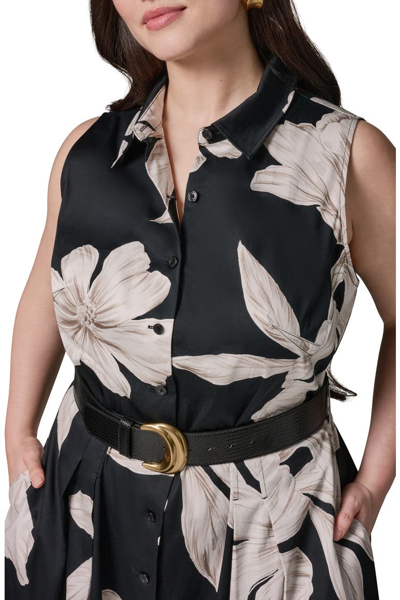 Floral Sleeveless Stretch Cotton Shirtdress, Alternate, color, BLACK MULTI