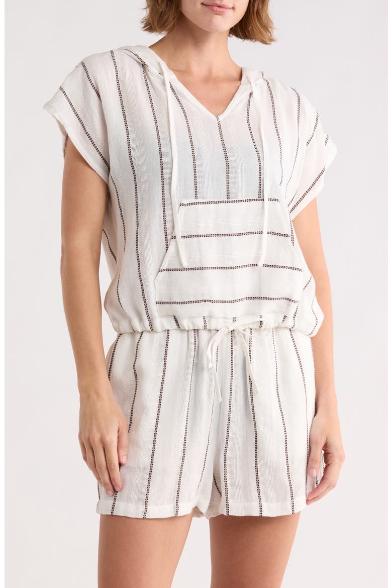 Kanga Stripe Cover-Up Hoodie, Main, color, WHITE/ BROWN STRIPE