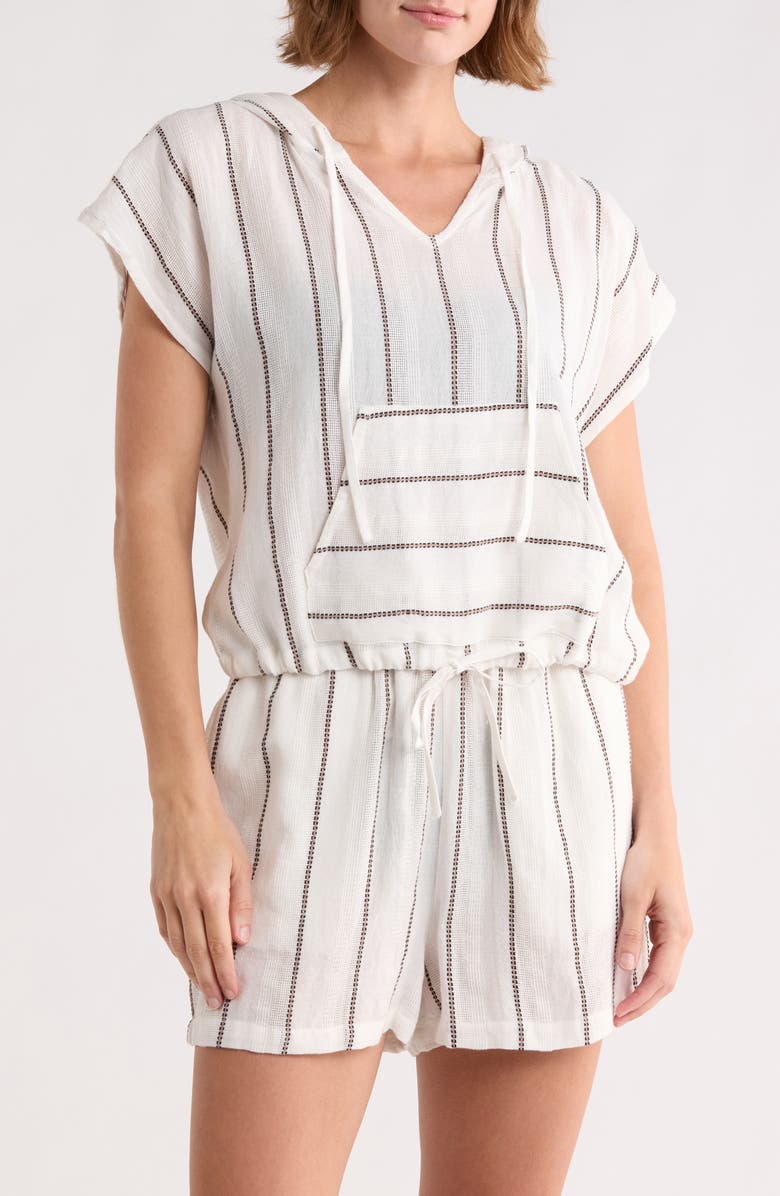 Elan Kanga Stripe Cover-Up Hoodie, Main, color, White/ Brown Stripe