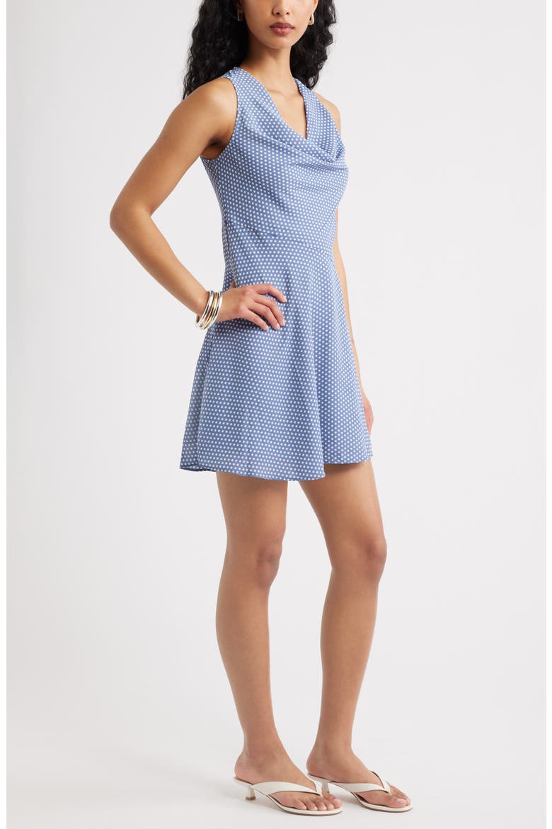 Cowl Neck Fit & Flare Minidress, Alternate, color, BLUE- IVORY TIGHT DOT