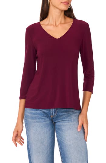 Vince Camuto V-neck Stretch Jersey Top In Purple