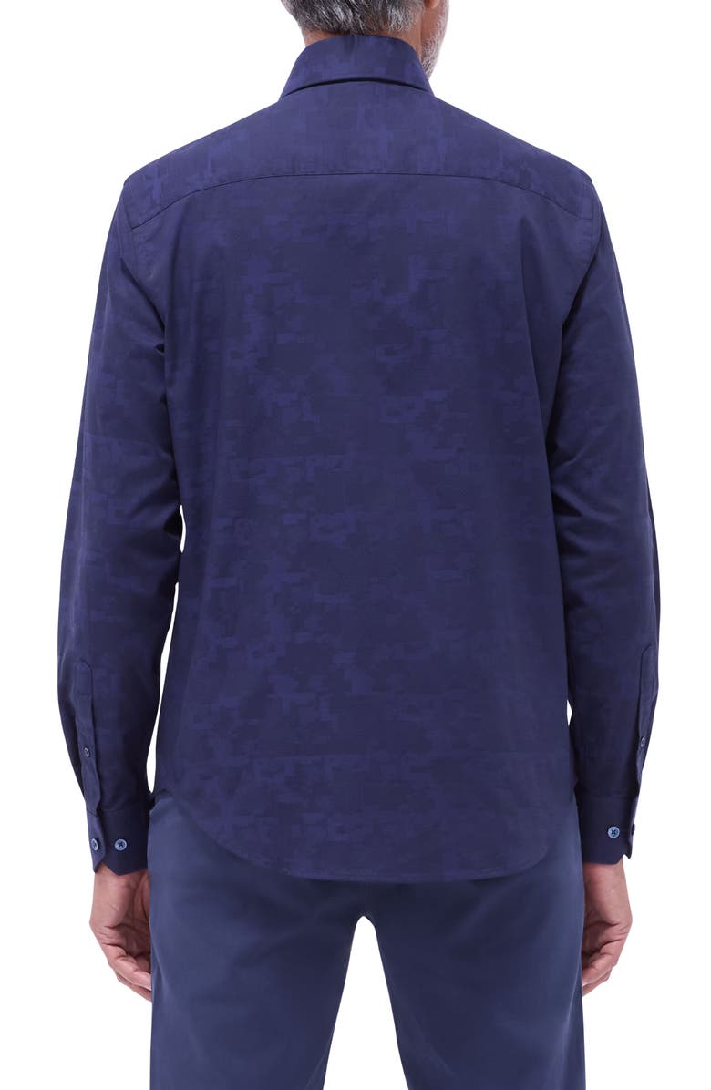 Bugatchi Axel Shaped Fit Stretch Cotton Button-Up Shirt, Alternate, color, Navy