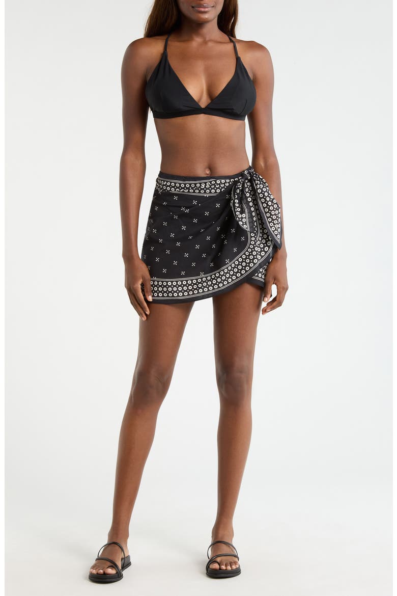 Juno Print Cotton Cover-Up Pareo, Main, color, BLACK