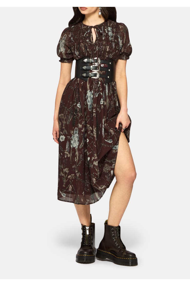Dusha Garden Print Chiffon Midi Dress, Alternate, color, Red