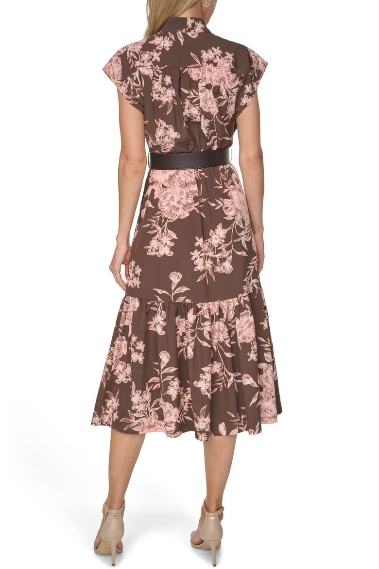 Belted A-Line Commuter Dress, Alternate, color, COFFEE BEAN/ DESERT ROSE MULTI