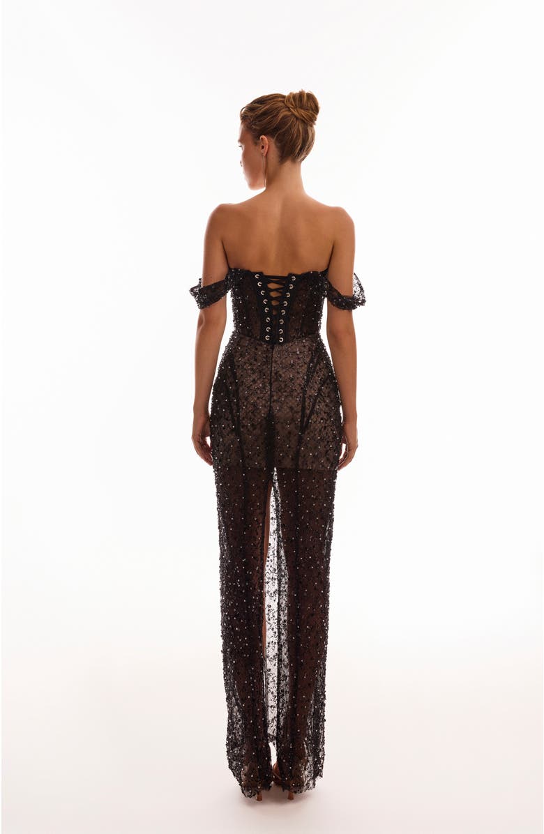 Milla Striking black sequined fitted maxi dress, Alternate, color,