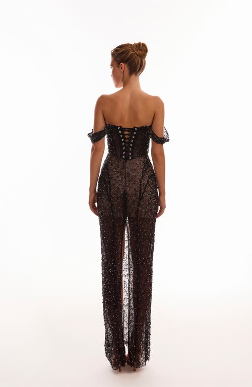 MILLA MILLA STRIKING BLACK SEQUINED FITTED MAXI DRESS