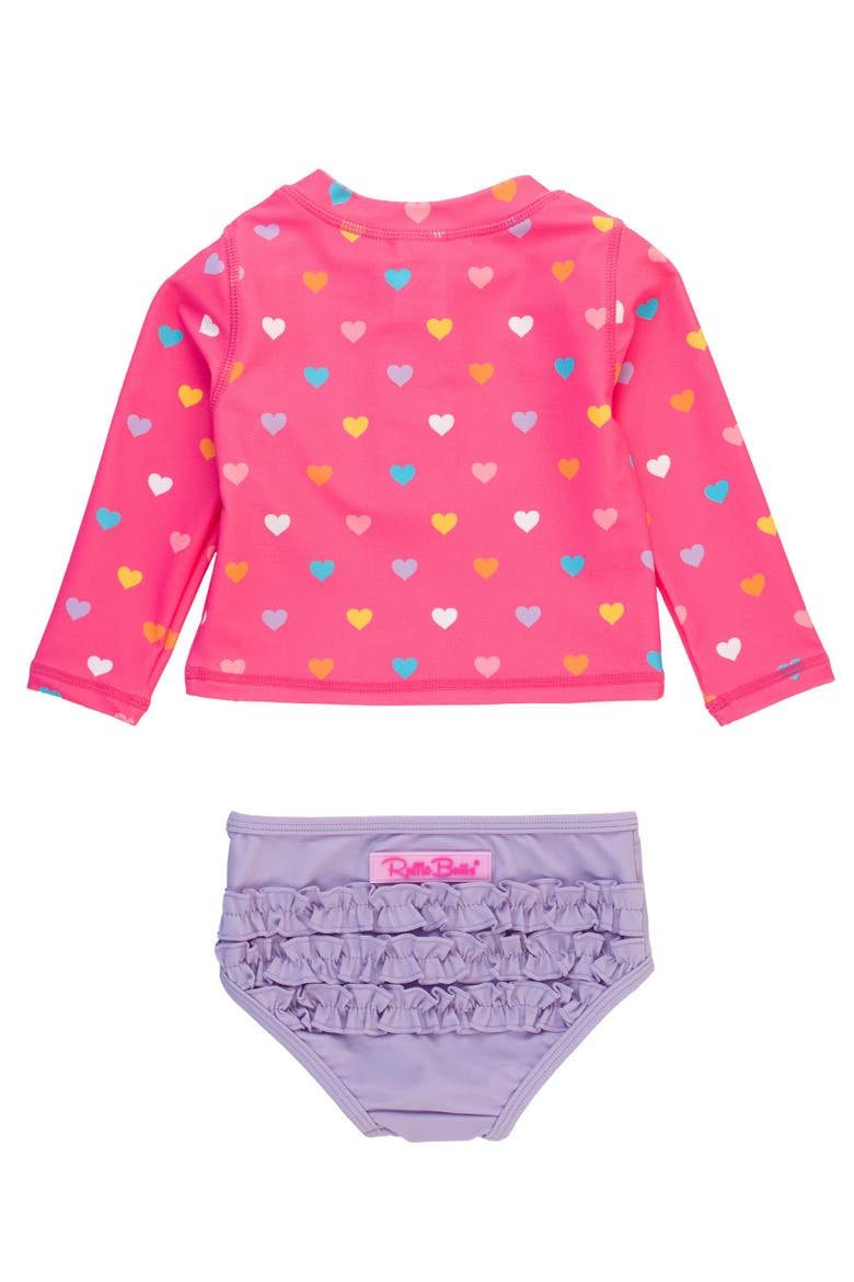 Girls UPF50+ Long Sleeve Zipper Rash Guard 2-Piece, Alternate, color, Colorful Hearts